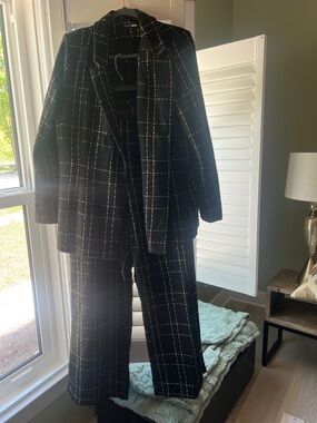 Fashion Nova Black Plaid Pantsuit with White Windowpane
